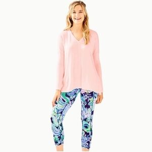 Lilly Pulitzer Luxletics Pink V Neck Clifford Top Long Sleeve Medium